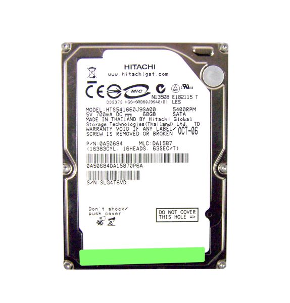 0A50684 Hitachi Travelstar 5K160 60GB 5400RPM SATA 1.5Gb/s 8MB Cache 2.5-inch Hard Drive
