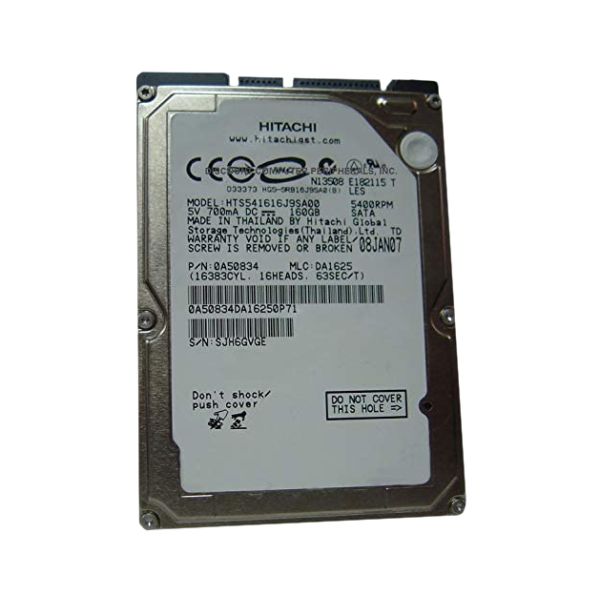 0A50834 Hitachi Travelstar 5K160 160GB 5400RPM SATA 1.5Gb/s 8MB Cache 2.5-inch Hard Drive