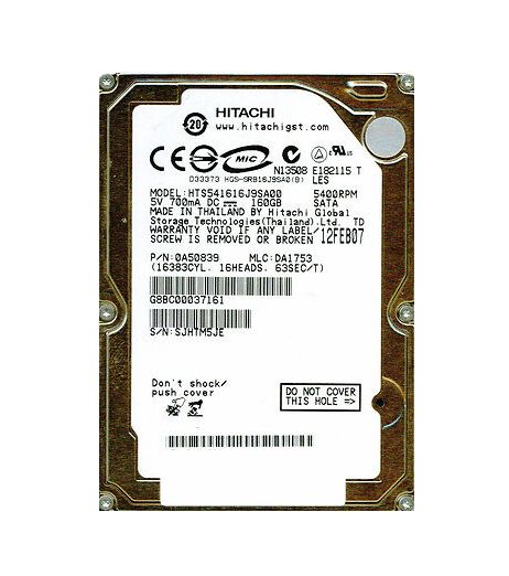 0A50839 Hitachi Travelstar 5K160 160GB 5400RPM SATA 1.5Gb/s 8MB Cache 2.5-inch Hard Drive