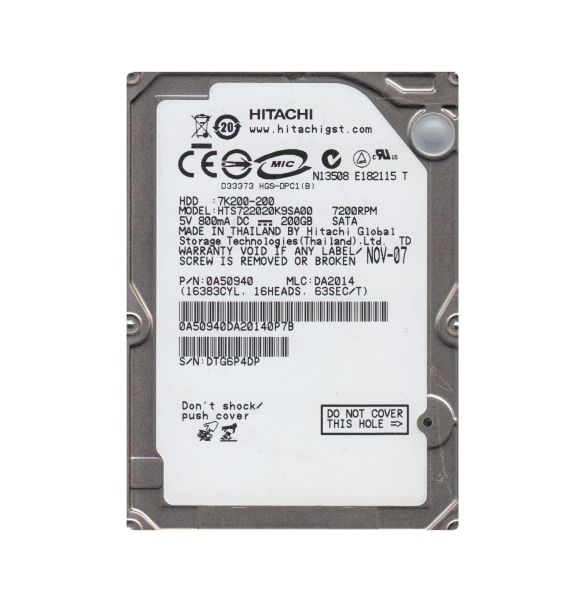 0A50940 Hitachi Travelstar 7K200 200GB 7200RPM SATA 1.5Gbps 16MB Cache 2.5-inch Hard Drive