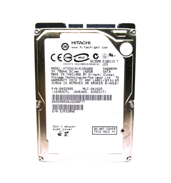 0A52995 Hitachi Travelstar 5K160 160GB 5400RPM SATA 1.5Gb/s 8MB Cache 2.5-inch Hard Drive