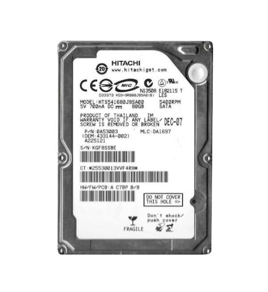 0A53003 Hitachi Travelstar 5K160 80GB 5400RPM SATA 1.5Gb/s 8MB Cache 2.5-inch Hard Drive