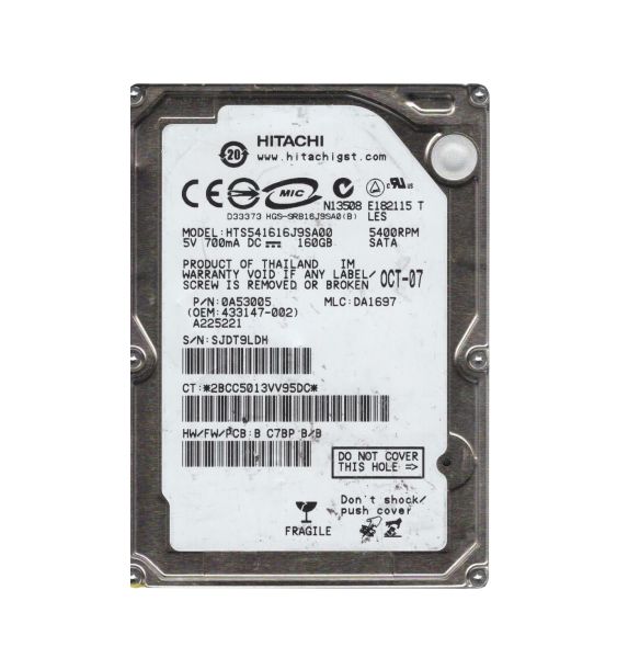 0A53005 Hitachi Travelstar 5K160 160GB 5400RPM SATA 1.5Gb/s 8MB Cache 2.5-inch Hard Drive