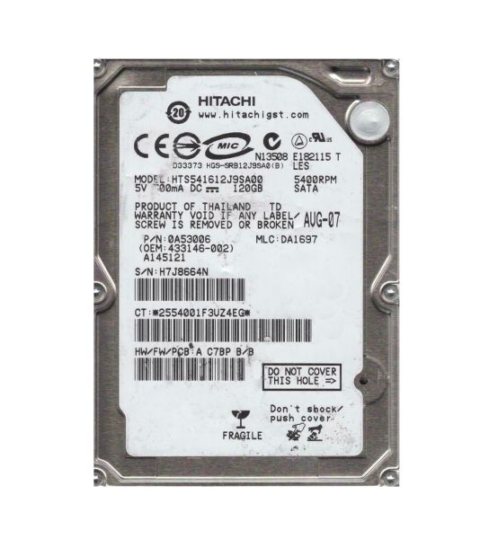 0A53006 Hitachi Travelstar 5K160 120GB 5400RPM SATA 1.5Gb/s 8MB Cache 2.5-inch Hard Drive