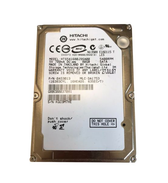 0A53013 Hitachi Travelstar 5K160 80GB 5400RPM SATA 1.5Gb/s 8MB Cache 2.5-inch Hard Drive