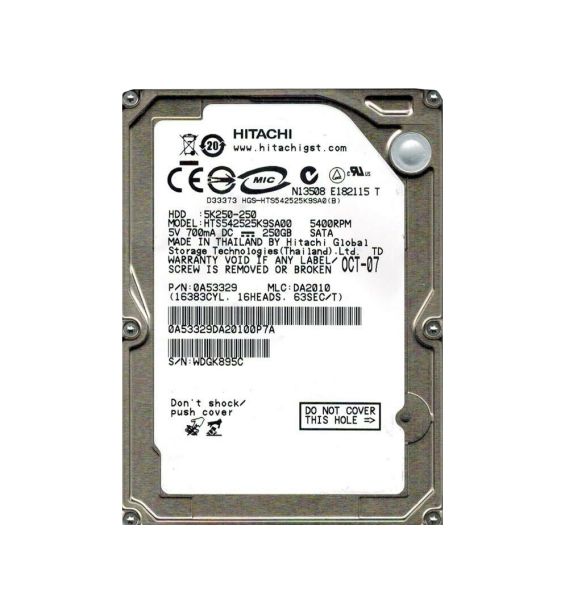0A53329 Hitachi Travelstar 5K250 250GB 5400RPM SATA 1.5Gb/s 8MB Cache 2.5-inch Hard Drive