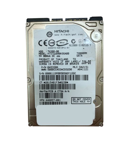 0A53386 Hitachi Travelstar 7K200 80GB 7200RPM SATA 1.5Gb/s 16MB Cache 2.5-inch Hard Drive