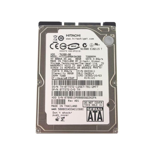 0A53411 Hitachi Travelstar 7K200-80 80GB 7200RPM SATA 3Gb/s 16MB Cache 2.5-inch Hard Drive