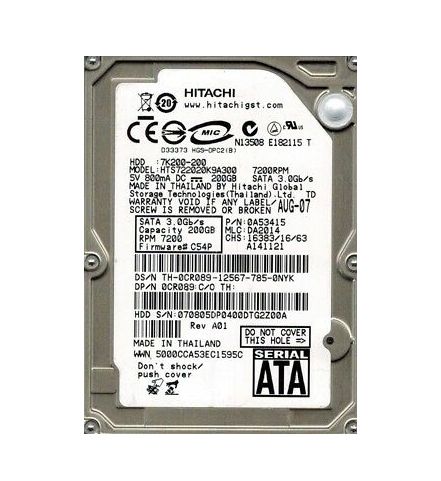 0A53415 Hitachi Travelstar 7K200 200GB 7200RPM SATA 3Gb/s 16MB Cache 2.5-inch Hard Drive