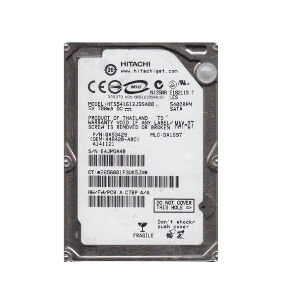 0A53429 Hitachi Travelstar 5K160 120GB 5400RPM SATA 1.5Gb/s 8MB Cache 2.5-inch Hard Drive