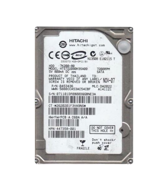 0A53436 Hitachi Travelstar 7K200 80GB 7200RPM SATA 1.5Gb/s 16MB Cache 2.5-inch Hard Drive