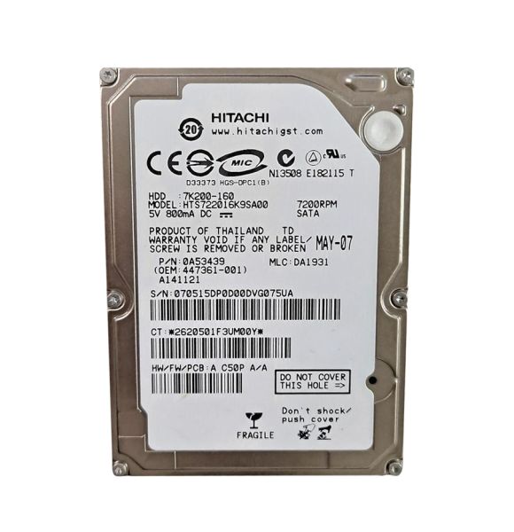 0A53439 Hitachi Travelstar 7K200 160GB 7200RPM SATA 1.5Gb/s 16MB Cache 2.5-inch Hard Drive