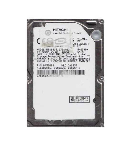 0A53663 Hitachi Travelstar 5K160 120GB 5400RPM SATA 1.5Gb/s 8MB Cache 2.5-inch Hard Drive