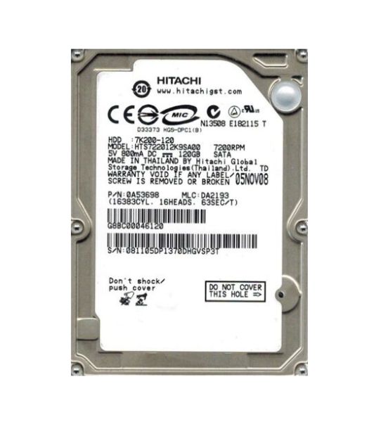 0A53698 Hitachi Travelstar 7K200 120GB 7200RPM SATA 1.5Gb/s 16MB Cache 2.5-inch Hard Drive