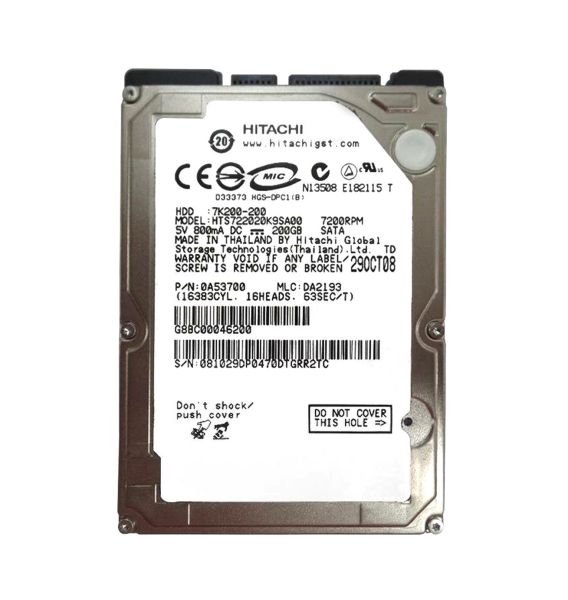 0A53700 Hitachi Travelstar 7K200 200GB 7200RPM SATA 1.5Gb/s 16MB Cache 2.5-inch Hard Drive