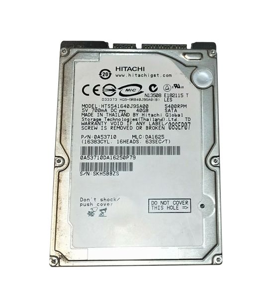 0A53710 Hitachi Travelstar 5K160 40GB 5400RPM SATA 1.5Gb/s 8MB Cache 2.5-inch Hard Drive
