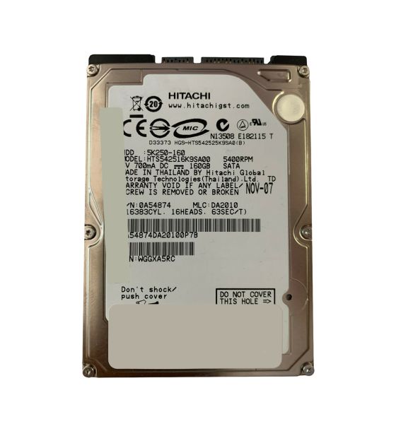 0A54874 Hitachi Travelstar 5K250 160GB 5400RPM SATA 1.5Gb/s 8MB Cache 2.5-inch Hard Drive