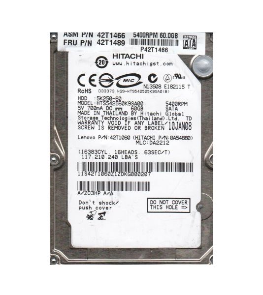 0A54880 Hitachi Travelstar 5K250 60GB 5400RPM SATA 1.5Gb/s 2.5-inch Hard Drive