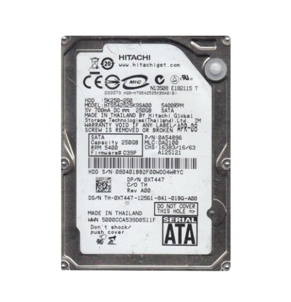 0A54896 Hitachi Travelstar 5K250 250GB 5400RPM SATA 1.5Gb/s 8MB Cache 2.5-inch Hard Drive