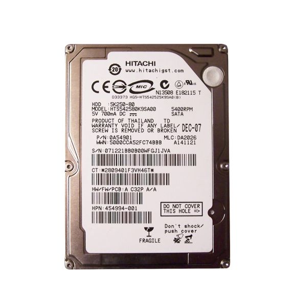 0A54901 Hitachi Travelstar 5K250 80GB 5400RPM SATA 1.5Gb/s 8MB Cache 2.5-inch Hard Drive