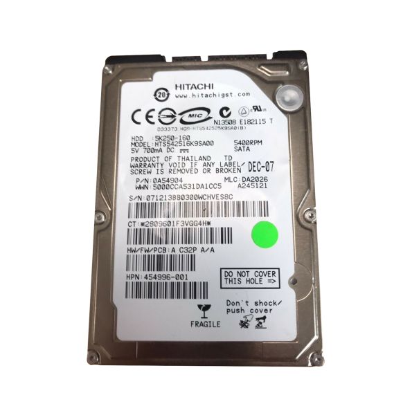 0A54904 Hitachi Travelstar 5K250 160GB 5400RPM SATA 1.5Gb/s 8MB Cache 2.5-inch Hard Drive