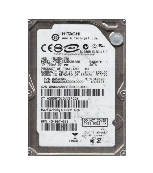 0A54906 Hitachi Travelstar 5K250 250GB 5400RPM SATA 1.5Gb/s 8MB Cache 2.5-inch Hard Drive