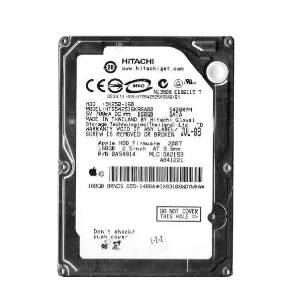 0A54914 Hitachi Travelstar 5K250 160GB 5400RPM SATA 1.5Gb/s 8MB Cache 2.5-inch Hard Drive
