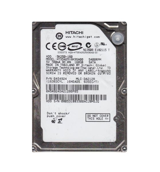 0A54924 Hitachi Travelstar 5K250 160GB 5400RPM SATA 1.5Gb/s 8MB Cache 2.5-inch Hard Drive