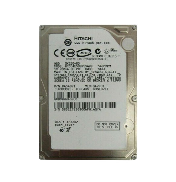 0A54971 Hitachi Travelstar 5K250 80GB 5400RPM SATA 1.5Gb/s 8MB Cache 2.5-inch Hard Drive