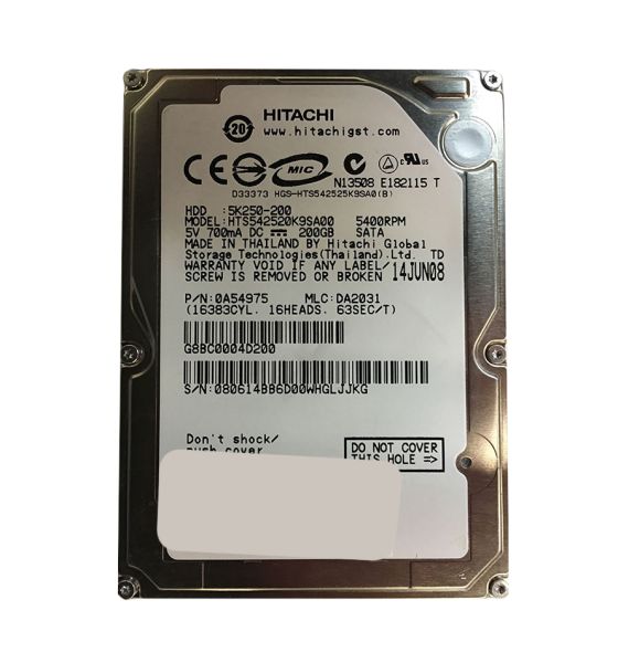 0A54975 Hitachi Travelstar 5K250 200GB 5400RPM SATA 1.5Gb/s 8MB Cache 2.5-inch Hard Drive
