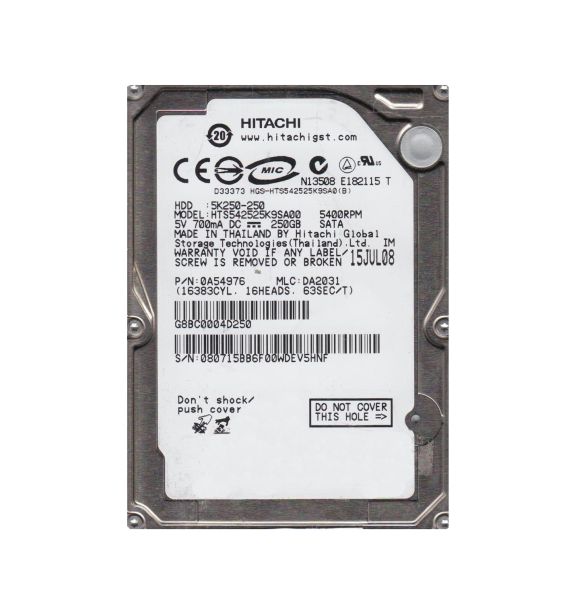 0A54976 Hitachi Travelstar 5K250 250GB 5400RPM SATA 1.5Gb/s 8MB Cache 2.5-inch Hard Drive