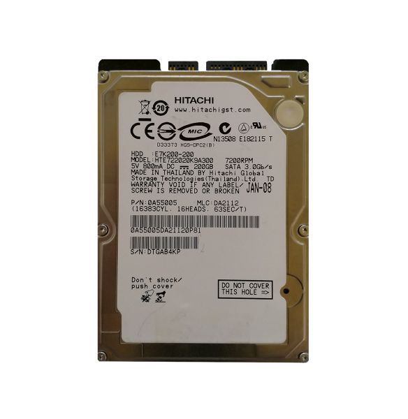 0A55005 Hitachi Travelstar E7K200 200GB 7200RPM SATA 3Gb/s 16MB Cache 2.5-inch Hard Drive