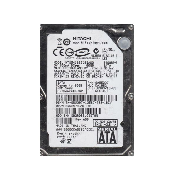 0A55027 Hitachi Travelstar 5K160 60GB 5400RPM SATA 1.5Gb/s 8MB Cache 2.5-inch Hard Drive