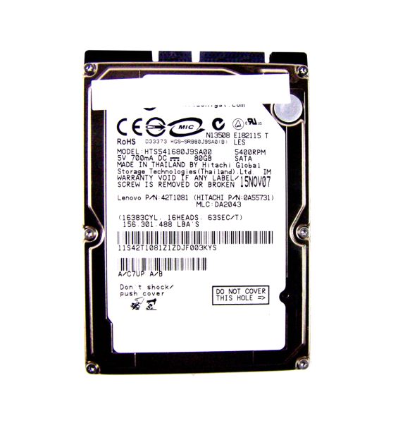 0A55731 Hitachi Travelstar 5K160 80GB 5400RPM SATA 1.5Gb/s 8MB Cache 2.5-inch Hard Drive