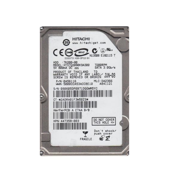 0A56116 Hitachi Travelstar 7K200-80 80GB 7200RPM SATA 3Gb/s 16MB Cache 2.5-inch Hard Drive