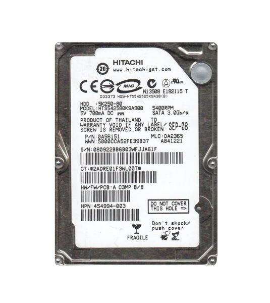 0A56151 Hitachi Travelstar 5K250 80GB 5400RPM SATA 3Gb/s 8MB Cache 2.5-inch Hard Drive