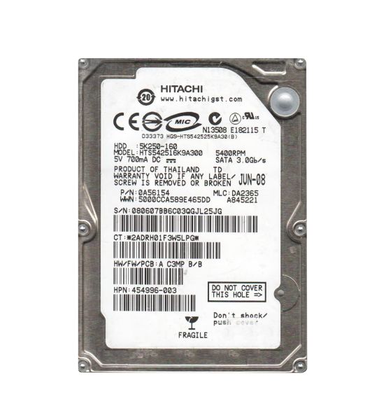 0A56154 Hitachi Travelstar 5K250 160GB 5400RPM SATA 3Gb/s 8MB Cache 2.5-inch Hard Drive
