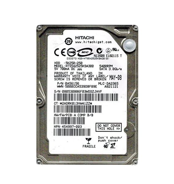 0A56156 Hitachi Travelstar 5K250 250GB 5400RPM SATA 3Gb/s 8MB Cache 2.5-inch Hard Drive