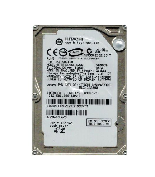 0A57303 Hitachi Travelstar 5K320 160GB 5400RPM SATA 1.5Gb/s 8MB Cache 2.5-inch Hard Drive