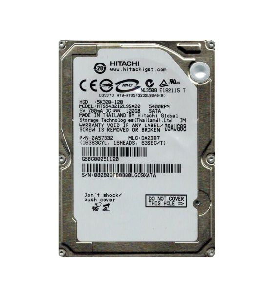 0A57332 Hitachi Travelstar 5K320 120GB 5400RPM SATA 1.5Gb/s 8MB Cache 2.5-inch Hard Drive