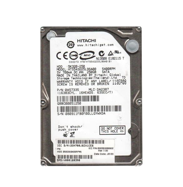 0A57335 Hitachi Travelstar 5K320 250GB 5400RPM SATA 1.5Gb/s 8MB Cache 2.5-inch Hard Drive