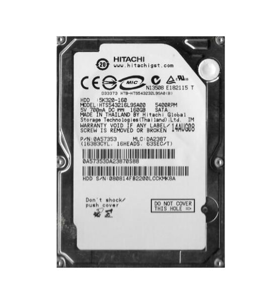0A57353 Hitachi Travelstar 5K320 160GB 5400RPM SATA 1.5Gb/s 8MB Cache 2.5-inch Hard Drive