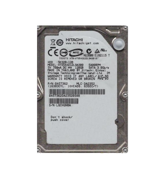 0A57362 Hitachi Travelstar 5K320 120GB 5400RPM SATA 3Gb/s 8MB Cache 2.5-inch Hard Drive
