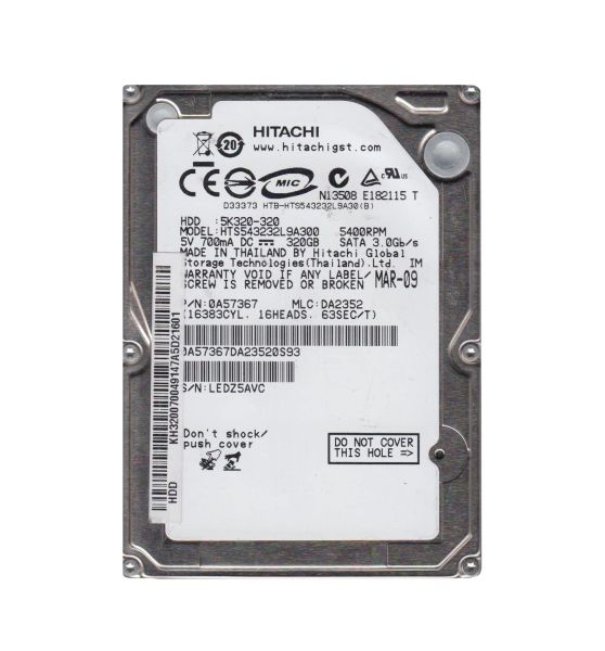 0A57367 Hitachi Travelstar 5K320 320GB 5400RPM SATA 3Gb/s 8MB Cache 2.5-inch Hard Drive
