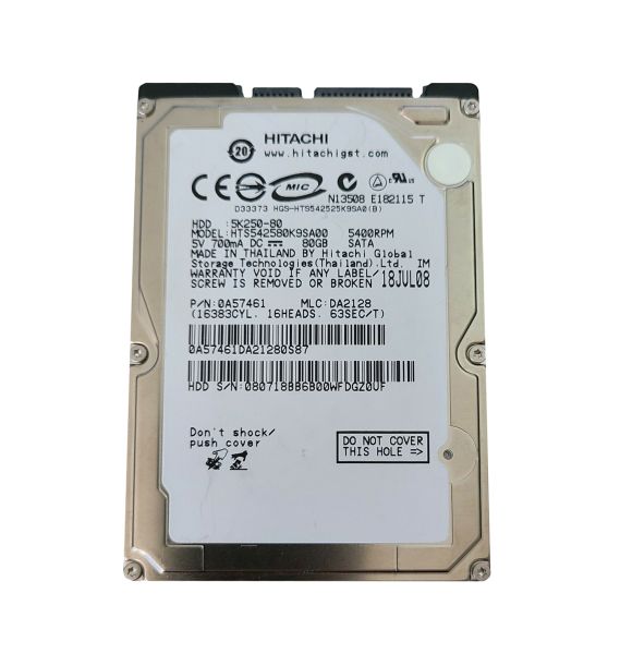 0A57461 Hitachi Travelstar 5K250 80GB 5400RPM SATA 1.5Gb/s 8MB Cache 2.5-inch Hard Drive