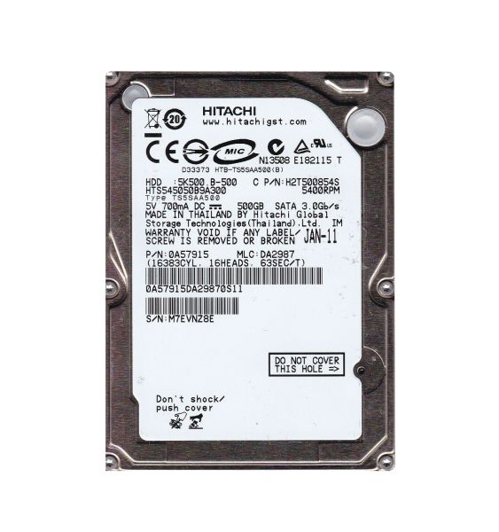 0A57915 Hitachi 500GB 5400RPM SATA 3Gb/s 8MB Cache 7-Pin 2.5-inch Laptop Hard Drive