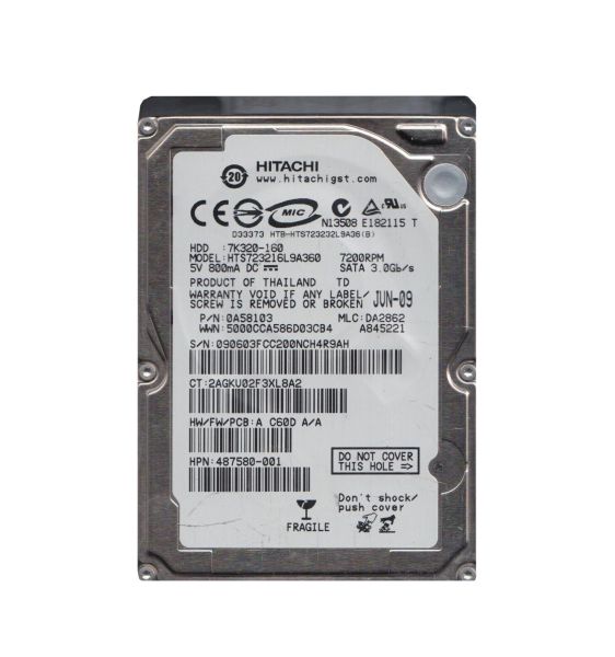 0A58103 Hitachi Travelstar 7K320 160GB 7200RPM SATA 3Gb/s 16MB Cache 2.5-inch Hard Drive
