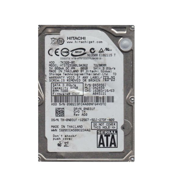 0A58561 Hitachi Travelstar 5K160 80GB 5400RPM SATA 1.5Gb/s 8MB Cache 2.5-inch Hard Drive