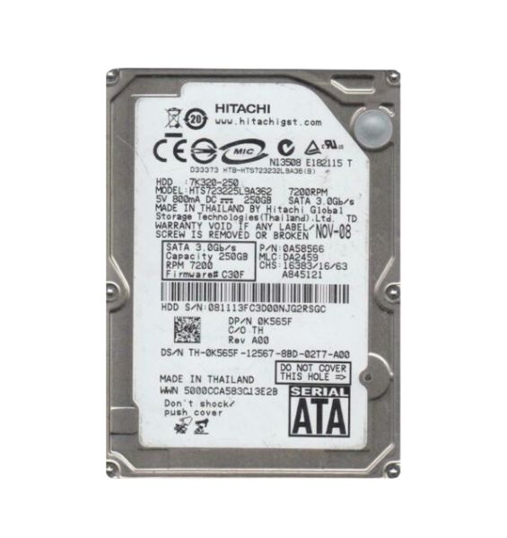 0A58566 Hitachi Travelstar 7K320 250GB 7200RPM SATA 3Gb/s 8MB Cache 2.5-inch Hard Drive