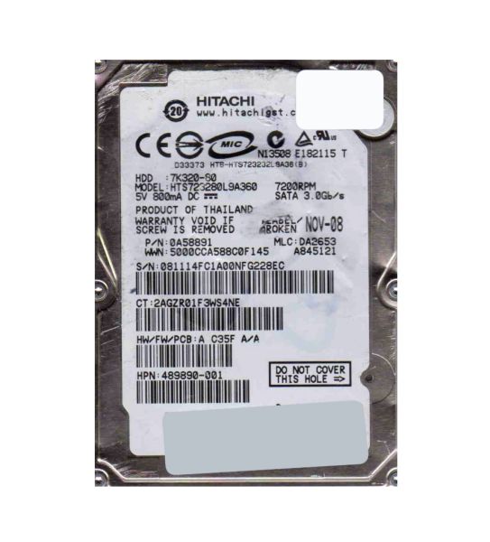 0A58891 Hitachi Travelstar 7K320 80GB 7200RPM SATA 3Gb/s 16MB Cache 2.5-inch Hard Drive